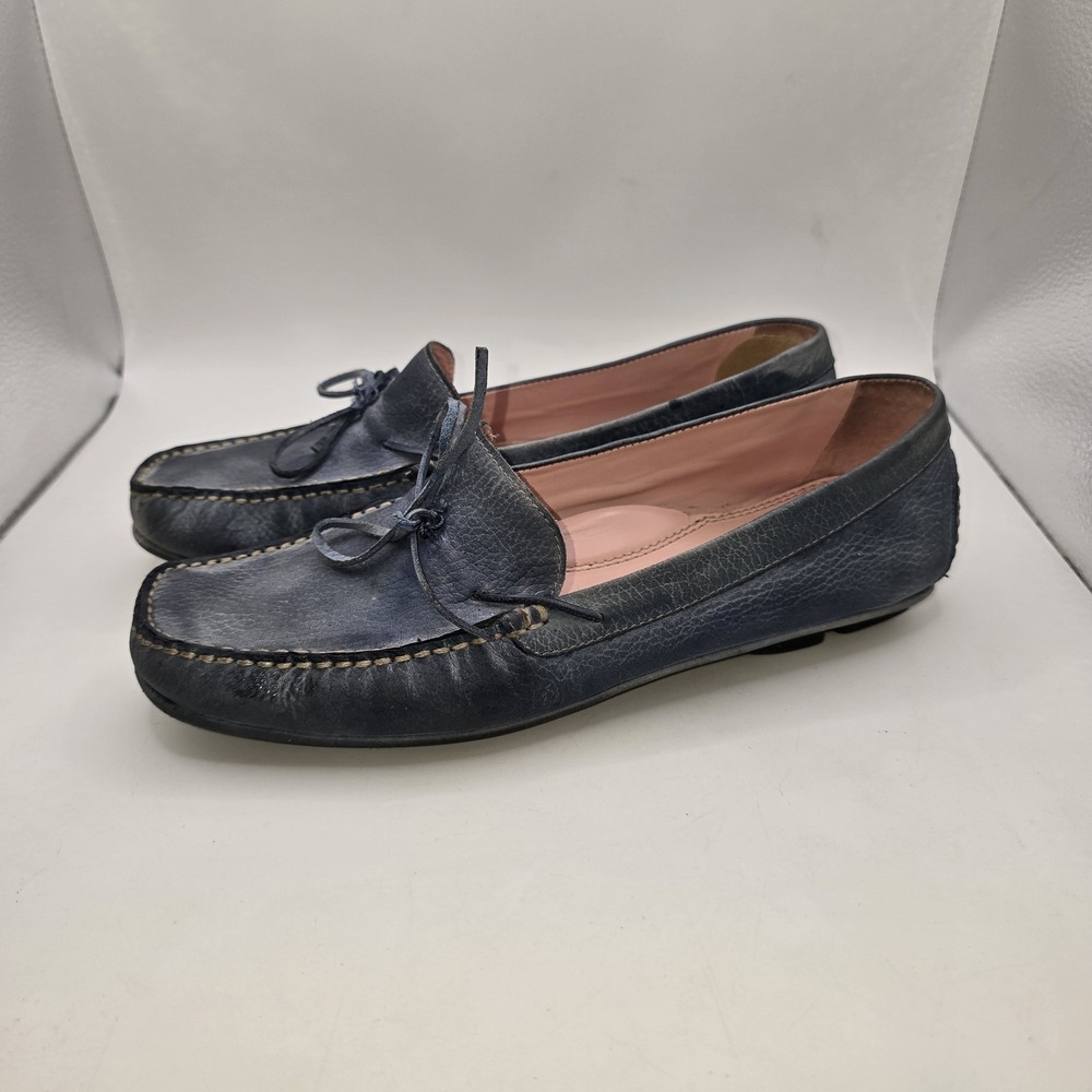 Antonio Melani Women's Blue Leather Driving Moccasins Flats US 7M Slip On Tie